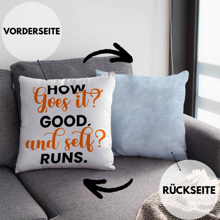 Lustige Kissen mit Füllung 40x40 Denglisch-Spruch "How goes it? Good!" (Grau) Blau Trendation