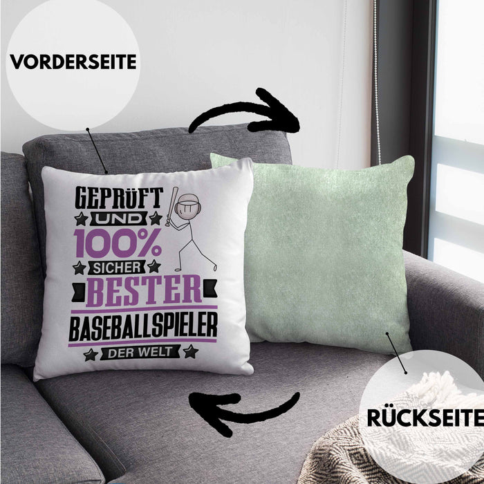 Baseballspieler Geschenk Lustiger Spruch für Baseballspieler Geschenkidee Bester Baseballspieler Der WeltKissen mit Füllung 40x40 (Grau) Grün Trendation