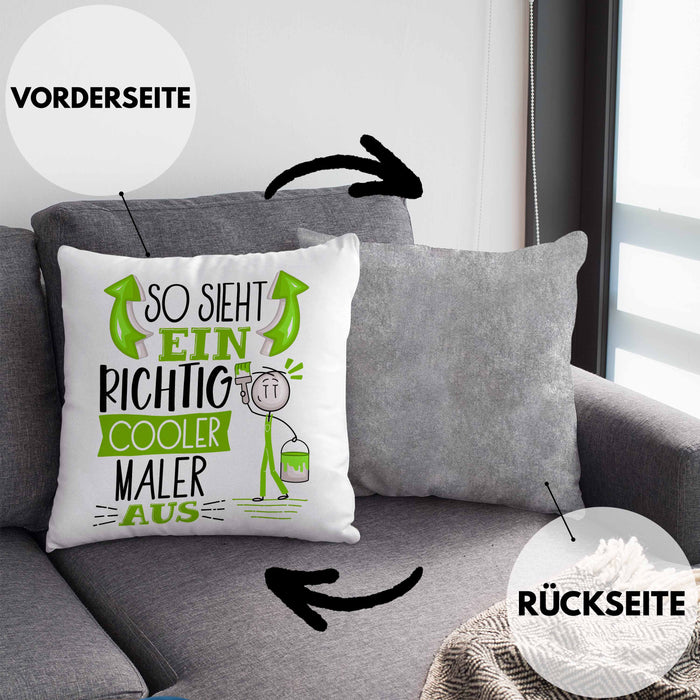 Maler Kissen mit Füllung 40x40 Geschenk So Sieht Ein RIchtig Cooler Maler Aus Geschenkidee Lustiger Spruch Geburtstag (Grau) Grau Trendation
