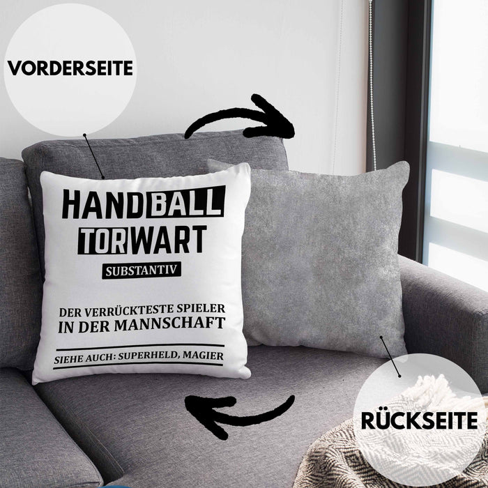 Handball Torwart Geschenk Kissen mit Füllung 40x40 Geschenkidee Handball-Spieler Handballspielerin Mädchen Jungs (Grau) Grau Trendation