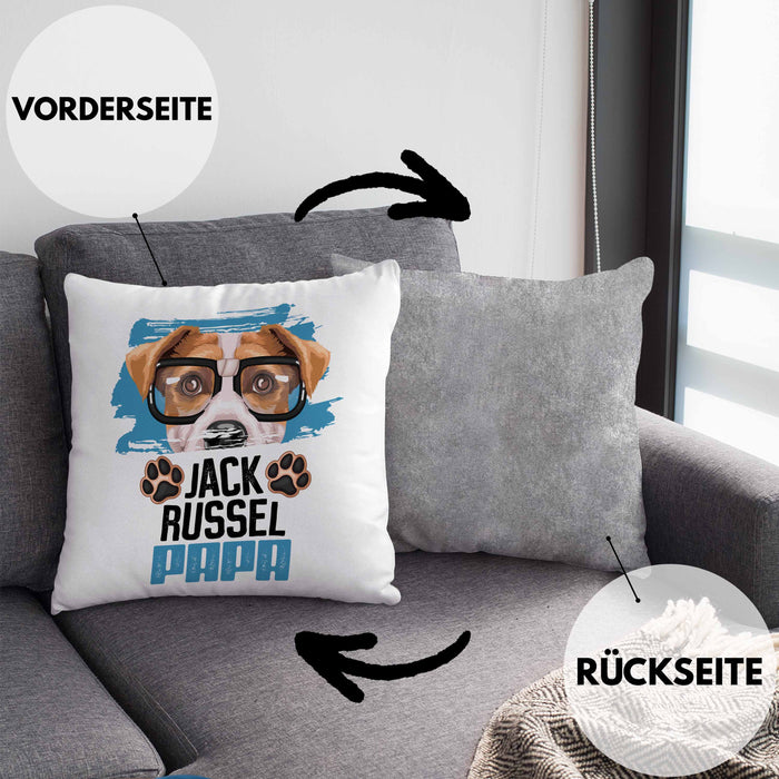 Jack Russell Papa Besitzer Kissen mit Füllung 40x40 Geschenk Lustiger Spruch Geschenkidee Jack Russell Liebhaber (Grau) Grau Trendation