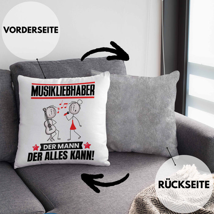 Musikliebhaber Kissen mit Füllung 40x40 Geschenk für Musikliebhaber Der Mann Der Alles Kann Geschenkidee zum Geburtstag (Grau) Grau Trendation