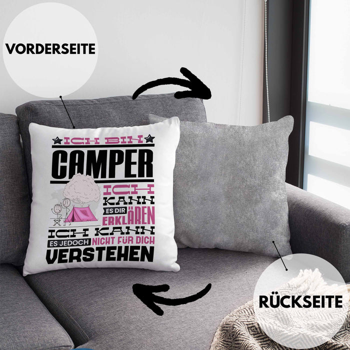 Camper Geschenk Kaffee-Kissen mit Füllung 40x40 Geschenkidee für Camper Ich Bin Camper Ich Kann Es Dir Erklären Jedoch Nicht Für Dich Verstehen Spruch Lustig (Grau) Grau Trendation