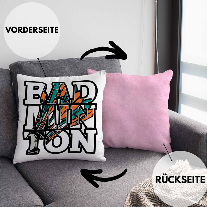 Badminton-Kissen mit Füllung 40x40 Geschenk für Badminton-Spieler Badminton-Trainer (Grau) Rosa Trendation