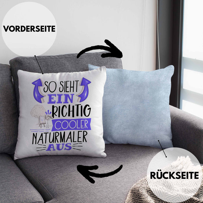 So Sieht Ein Richtig Cooler Naturmaler Aus Kissen mit Füllung 40x40 Geschenk für Naturmaler Geburtstag Geschenkdiee (Grau) Blau Trendation