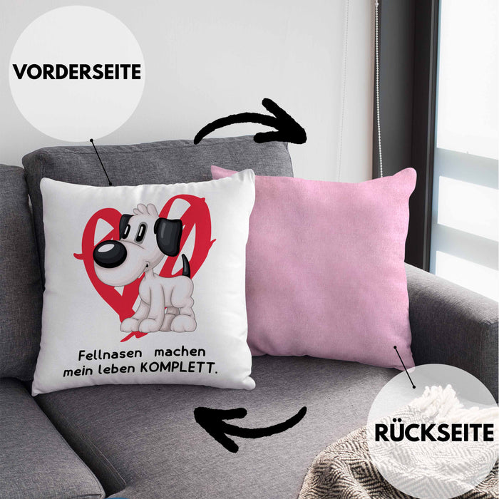 Hundebesitzer Kissen mit Füllung 40x40 Geschenk Fellnasen machen mein Leben Komplett Geschenkidee Hunde Mama Frauchen Herrchen (Grau) Rosa Trendation