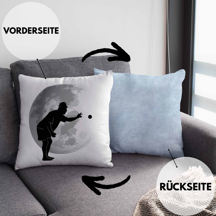 Boule Kissen mit Füllung 40x40 Geschenk Boule-Spieler Geschenkidee Grafik Mond Boule (Grau) Blau Trendation