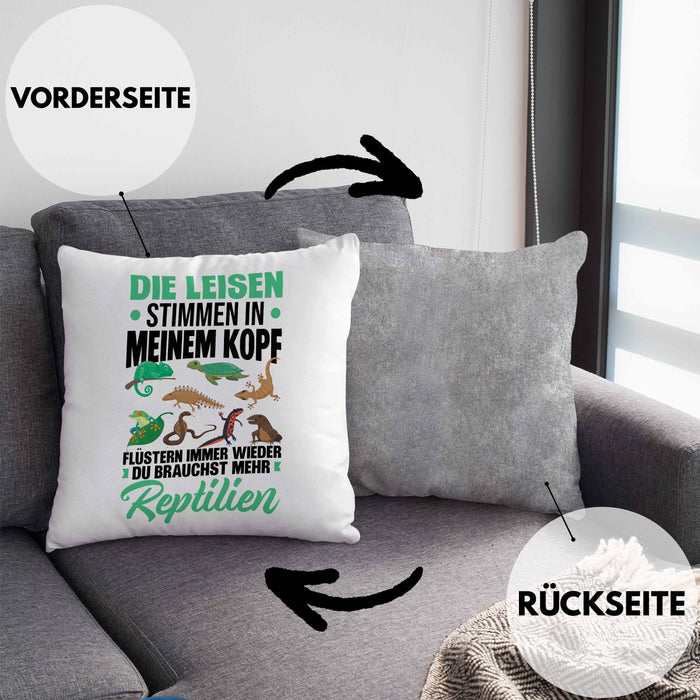 Reptilien-Besitzer Kissen mit Füllung 40x40 Geschenk Schlangen Echsen Die Leisen Stimmen In Meinem Kopf Sagen Mir (Grau) Grau Trendation
