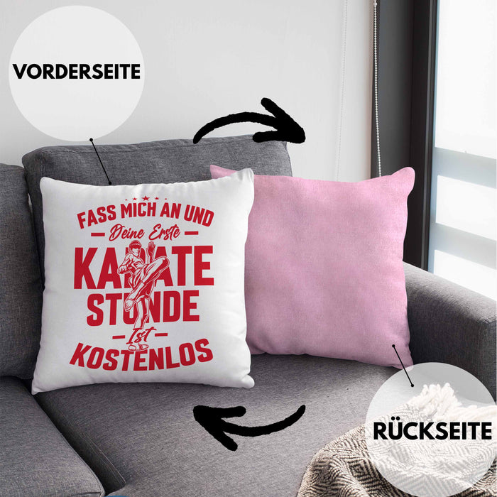 Karate Kissen mit Füllung 40x40 Geschenk Fass Mich An Und Deine Erste Karate Stunde Ist Umsonst (Grau) Rosa Trendation