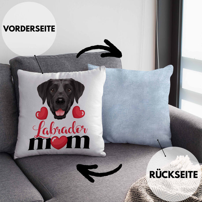 Labrador Besitzer Mom Mama Kissen mit Füllung 40x40 Geschenk Lustiger Spruch Geschenkidee Labrador Besitzerin (Grau) Blau Trendation