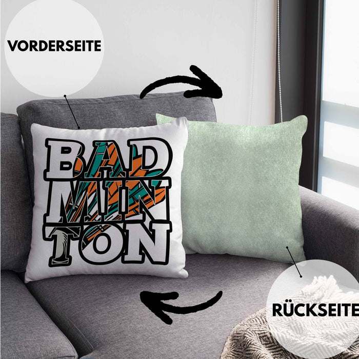 Badminton-Kissen mit Füllung 40x40 Geschenk für Badminton-Spieler Badminton-Trainer (Grau) Grün Trendation