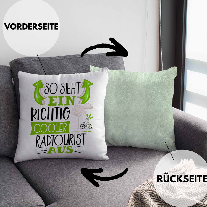 So Sieht Ein Richtig Cooler Radtourist Aus Geschenk Kissen mit Füllung 40x40 Lustiger Spruch Geschenkidee (Grau) Grün Trendation