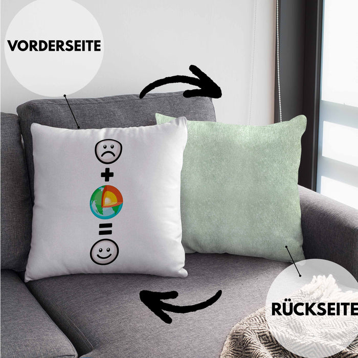 Geologe Kissen mit Füllung 40x40 Geschenk für Geologen Lustige Geschenkidee :( + Geologie = :) Geburtstag (Grau) Grün Trendation