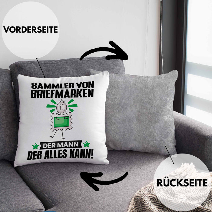 SammlervonBriefmarken Kissen mit Füllung 40x40 Geschenk für SammlervonBriefmarken Der Mann Der Alles Kann Geschenkidee zum Geburtstag (Grau) Grau Trendation