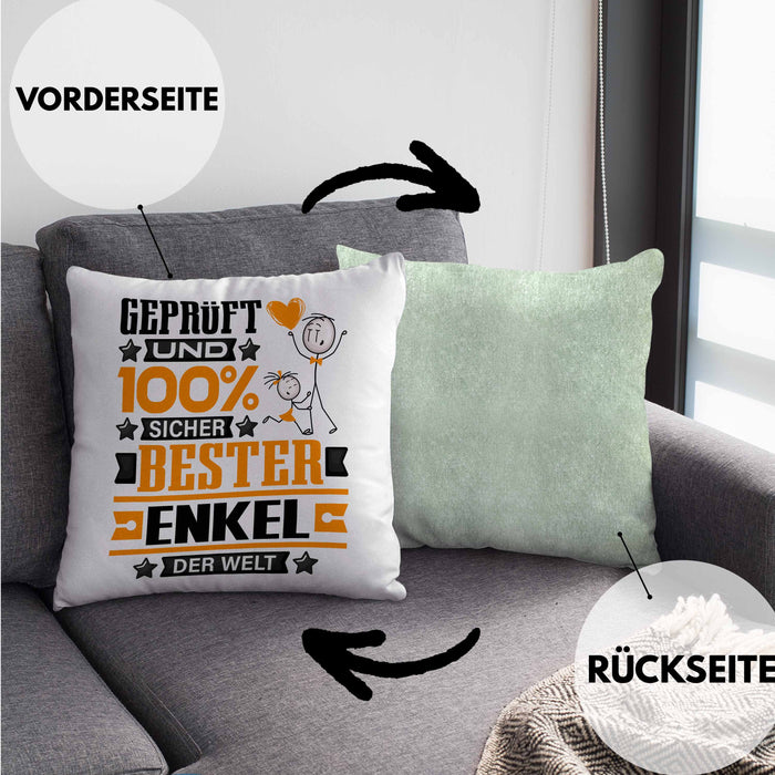 Enkel Geschenk Lustiger Spruch für Enkel Geschenkidee Bester Enkel Der WeltKissen mit Füllung 40x40 (Grau) Grün Trendation