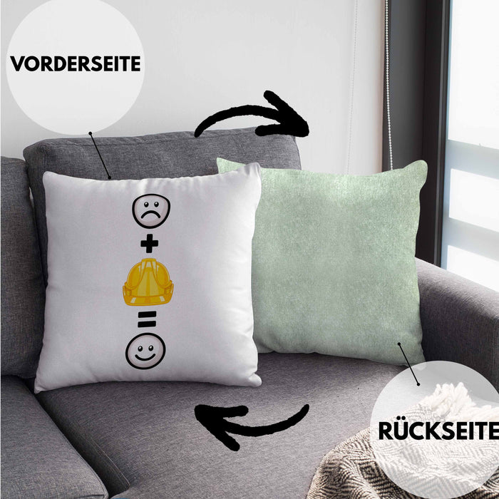 Baustelle Kissen mit Füllung 40x40 Geschenkidee für Bauarbeiter Geburtstag Lustiges Geschenk :( + Sicherheitshelm = :) (Grau) Grün Trendation
