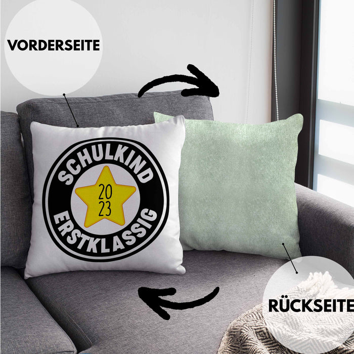 Schulkind Erstklassig Einschulung Junge Mädchen Geschenk Schultüte Füllung Kissen mit Füllung 40x40 Schulstart 1. Schultag Schuleinführung Schulanfang Geschenkidee Schulkind 2024 (Grau) Grün Trendation