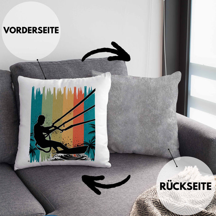 Kitesurfing Kissen mit Füllung 40x40 Geschenk für Kitesurfer Geschenkidee (Grau) Grau Trendation