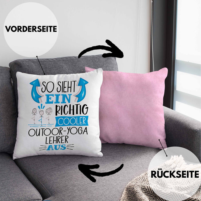 So Sieht Ein Richtig Cooler Outdoor-Yoga-Lehrer Aus Kissen mit Füllung 40x40 Geschenk für Outdoor-Yoga-Lehrer Geburtstag Geschenkdiee (Grau) Rosa Trendation