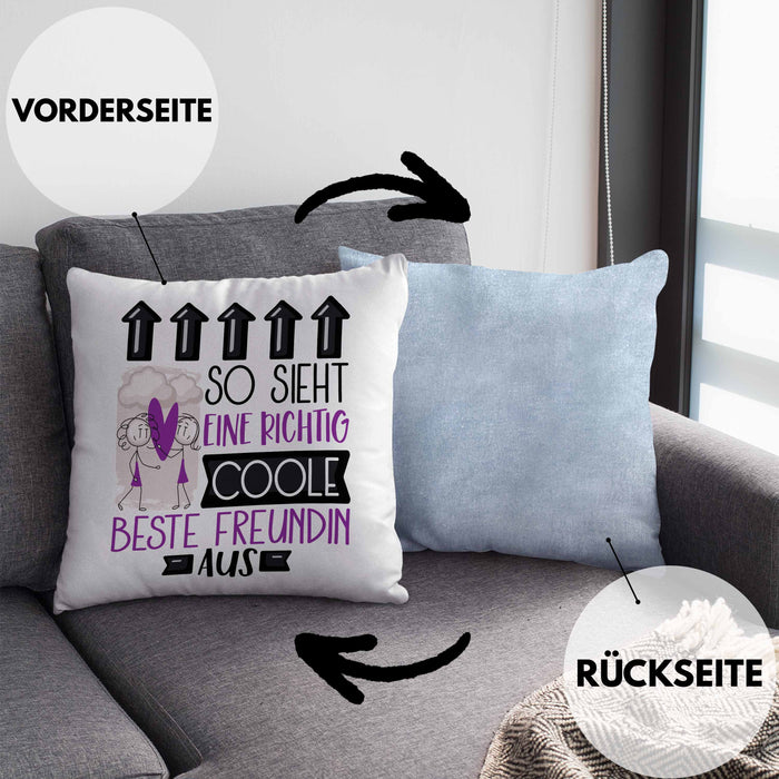 Beste Freundin Geschenk Kissen mit Füllung 40x40 Lustig Geschenkidee für Beste Freundin Geburtstag So Sieht Eine Richtig Coole Beste Freundin Aus Frauen Spruch BFF (Grau) Blau Trendation