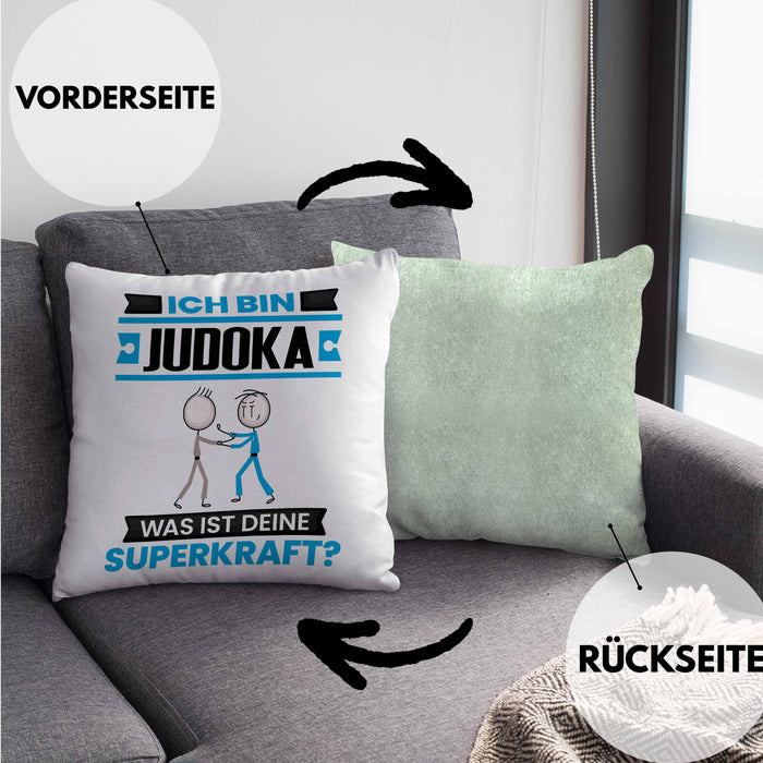Judoka Kissen mit Füllung 40x40 Geschenk für Judoka Geburtstag Lustiger Spruch Was Ist Deine Superkraft (Grau) Grün Trendation