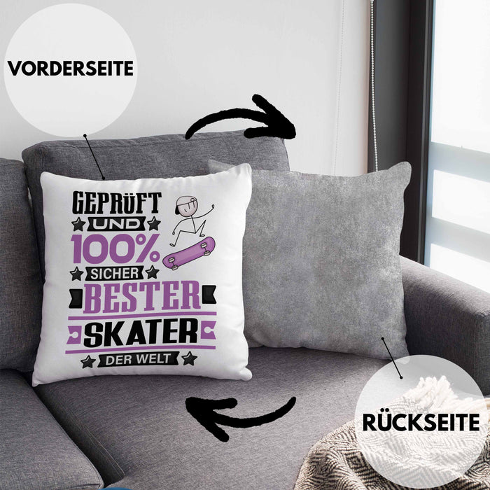 Skater Geschenk Lustiger Spruch für Skater Geschenkidee Bester Skater Der WeltKissen mit Füllung 40x40 (Grau) Grau Trendation