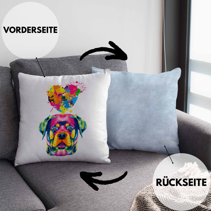 Rottweiler Herz Farbe Besitzer Kissen mit Füllung 40x40 Geschenk Lustiger Spruch Geschenkidee Rottweiler Liebhaber (Grau) Blau Trendation