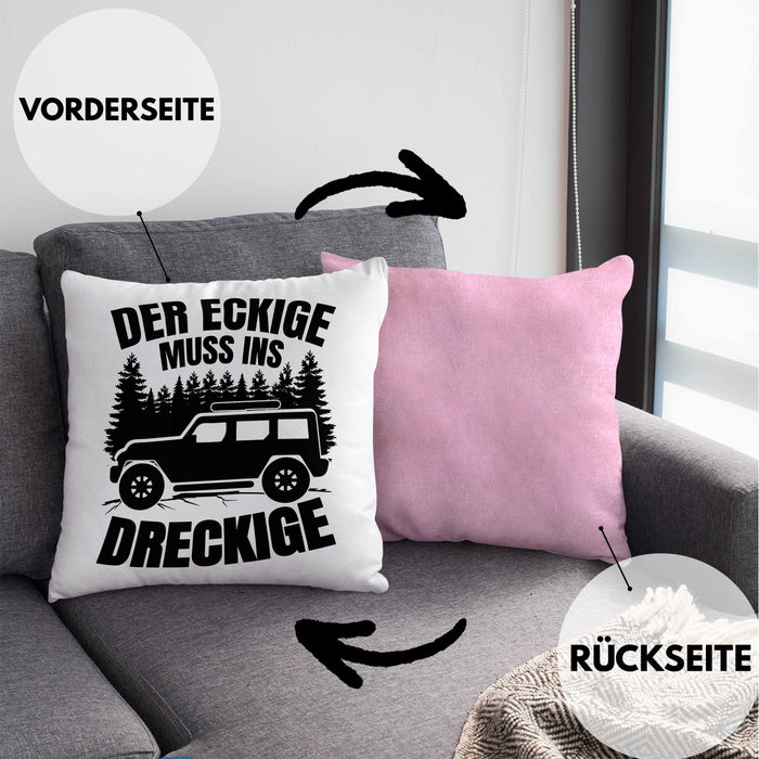 SUV Geschenk Der Eckige Muss Ins Dreckige Geländewagen Geschenkidee Kissen mit Füllung 40x40 (Grau) Rosa Trendation