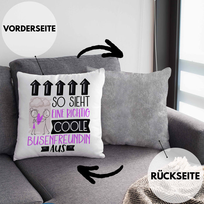Busenfreundin Geschenk Kissen mit Füllung 40x40 Lustig Geschenkidee für Busenfreundin Geburtstag So Sieht Eine Richtig Coole Busenfreundin Aus Frauen Spruch (Grau) Grau Trendation