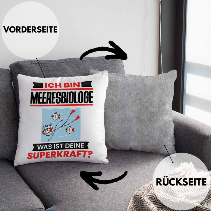Meeresbiologe Kissen mit Füllung 40x40 Geschenk für Meeresbiologe Geburtstag Lustiger Spruch Was Ist Deine Superkraft (Grau) Grau Trendation