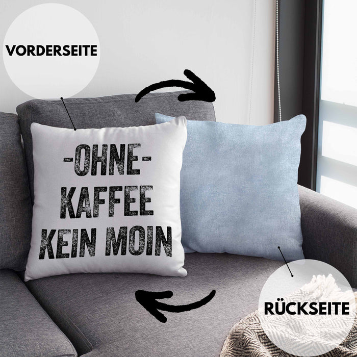 Lustige Kissen mit Füllung 40x40 Kaffeegenießer Geschenk Ohne Kaffee Kein Moin Geschenk Kaffeeliebhaber (Grau) Blau Trendation