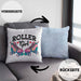 Rollschuh Kissen mit Füllung 40x40 Geschenk für Roller Girls "Roller Girl" Nostalgie 80er 90er Jahre (Grau) Blau Trendation