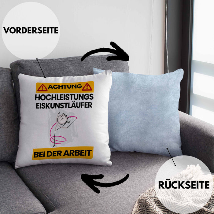 Eiskunstläufer Kissen mit Füllung 40x40 Geschenk Lustiger Spruch Geschenkidee für Eiskunstläufer Achtung Hochleistungs Eiskunstläufer Bei Der Arbeit (Grau) Blau Trendation