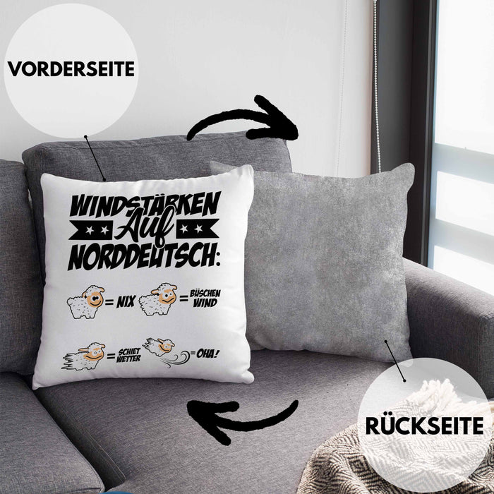 Norddeutsche Kissen mit Füllung 40x40 Geschenk Windstärken Schaf Geschenkidee (Grau) Grau Trendation