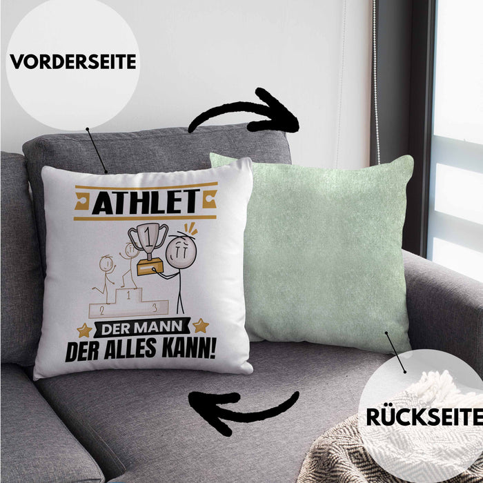 Athlet Kissen mit Füllung 40x40 Geschenk für Athlet Der Mann Der Alles Kann Geschenkidee zum Geburtstag (Grau) Grün Trendation