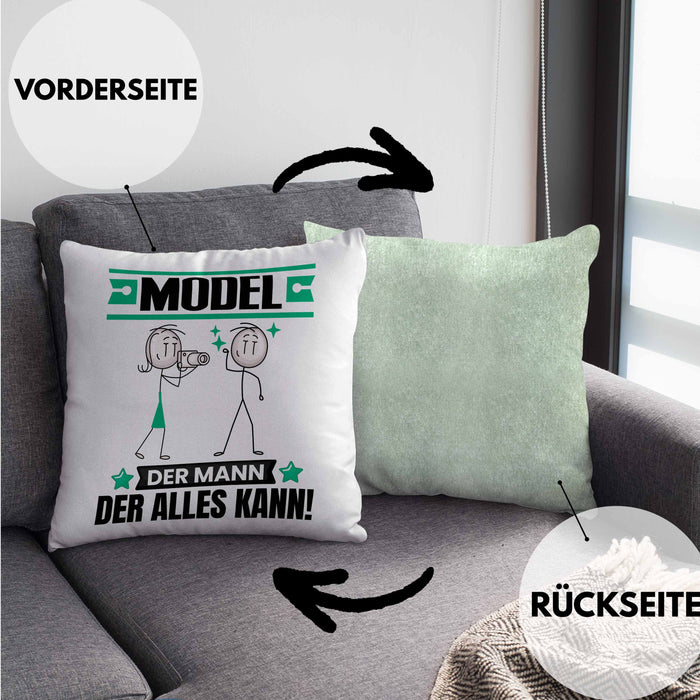 Model Kissen mit Füllung 40x40 Geschenk für Model Der Mann Der Alles Kann Geschenkidee zum Geburtstag (Grau) Grün Trendation