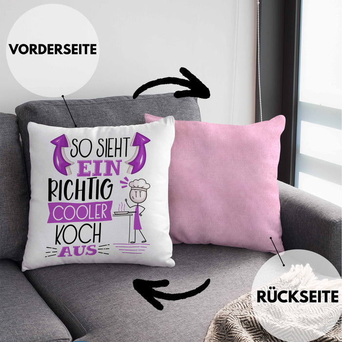 Koch Kissen mit Füllung 40x40 Geschenk So Sieht Ein RIchtig Cooler Koch Aus Geschenkidee Lustiger Spruch Geburtstag (Grau) Rosa Trendation