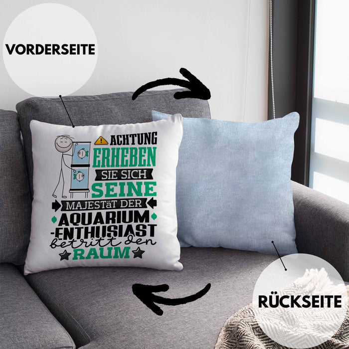 Aquarium-Enthusiast Geschenk Kissen mit Füllung 40x40 Lustiger Spruch Erheben Sie Sich Der Aquarium-Enthusiast Betritt den Raum (Grau) Blau Trendation