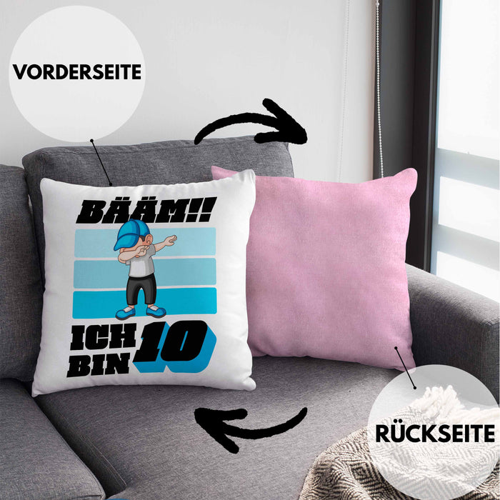 10 Geburtstag Junge Jungen Geschenke Kissen mit Füllung 40x40 10er Geburtstag 10 Jahre Alt Geschenkidee (Grau) Rosa Trendation