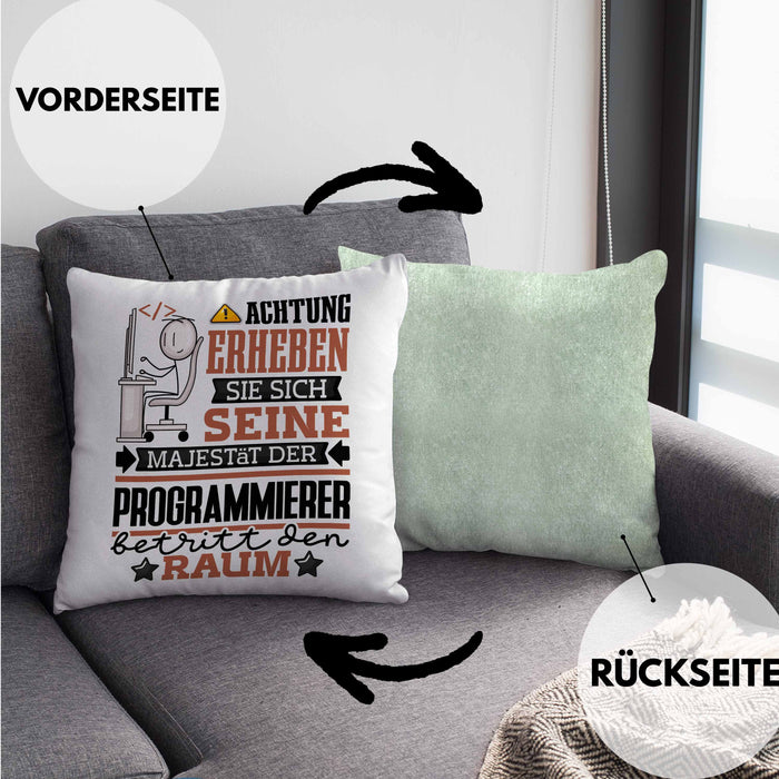 Programmierer Geschenk Kissen mit Füllung 40x40 Lustiger Spruch Erheben Sie Sich Der Programmierer Betritt den Raum (Grau) Grün Trendation