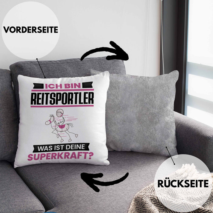 Reitsportler Kissen mit Füllung 40x40 Geschenk für Reitsportler Geburtstag Lustiger Spruch Was Ist Deine Superkraft (Grau) Grau Trendation