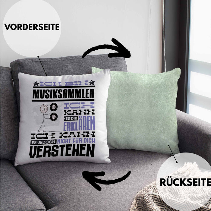 Musiksammler Geschenk Kissen mit Füllung 40x40 Lustige Geschenkdiee für einen Musiksammler Geburtstag Ich Bin Musiksammler Ich Kann Es Dir Erklären Aber Nicht Für Dich Verstehen (Grau) Grün Trendation
