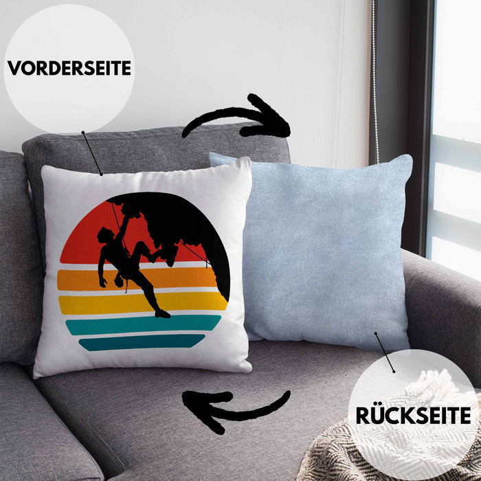 Bouldern Kissen mit Füllung 40x40 Klettern Grafik Geschenk für Kletterfans Boulderer (Grau) Blau Trendation
