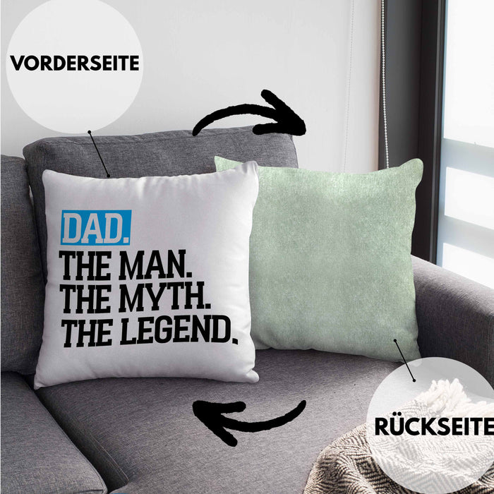 Kissen mit Füllung 40x40 für Vater Lustig "Dad The Man The Myth The Legend" Vatertag Spruch Geschenkidee (Grau) Grün Trendation