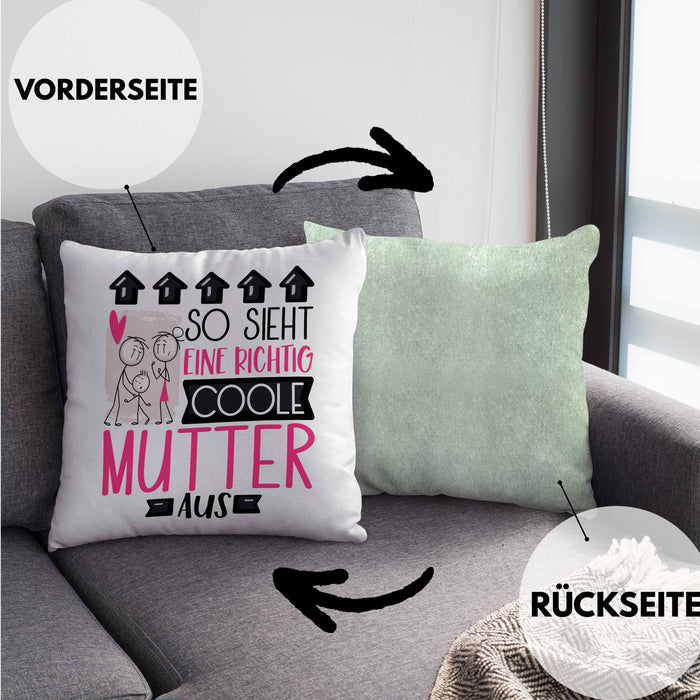 Mutter Geschenk Kissen mit Füllung 40x40 Lustig Geschenkidee für Mutter Geburtstag So Sieht Eine Richtig Coole Mutter Aus Frauen Spruch Muttertag Beste Mama (Grau) Grün Trendation