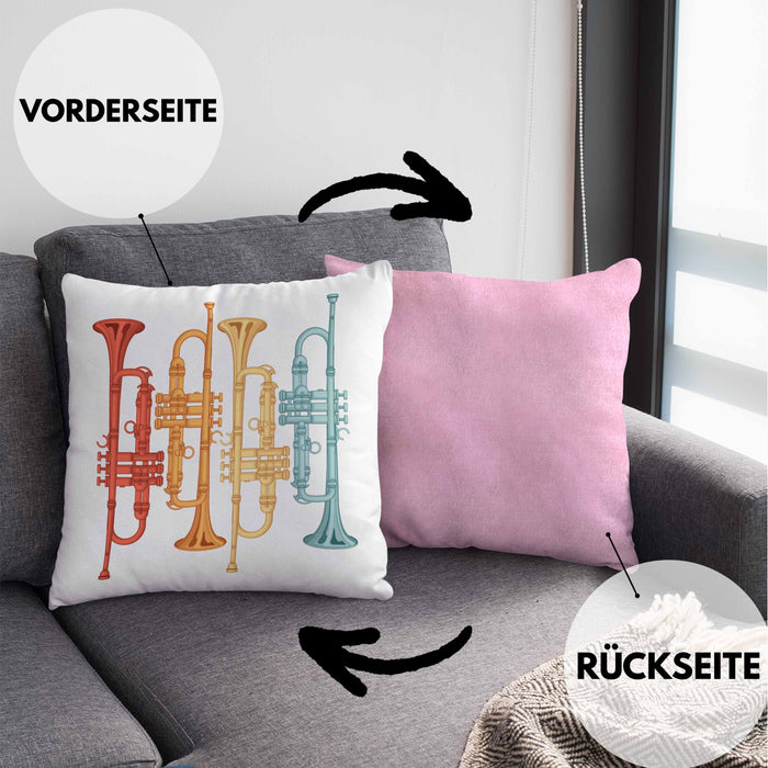 Trompete Kissen mit Füllung 40x40 Geschenk für Posaunist Posaune Retro Grafik (Grau) Rosa Trendation