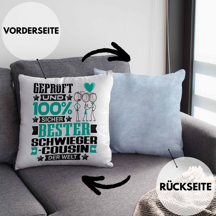 Schwiegercousin Geschenk Lustiger Spruch für Schwiegercousin Geschenkidee Bester Schwiegercousin Der WeltKissen mit Füllung 40x40 (Grau) Blau Trendation
