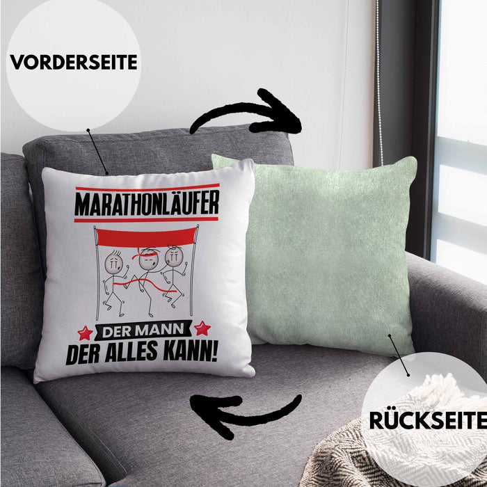 Marathonläufer Kissen mit Füllung 40x40 Geschenk für Marathonläufer Der Mann Der Alles Kann Geschenkidee zum Geburtstag (Grau) Grün Trendation