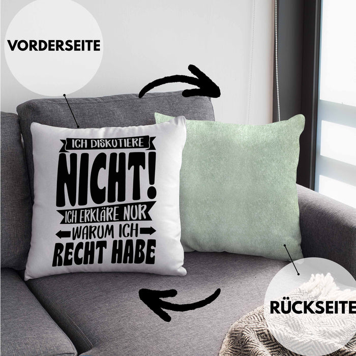 Lustige Kissen mit Füllung 40x40 Besserwisser Mit Spruch Ich Diskutiere Nicht Ich Erkläre Nur Warum Ich Recht Habe Sprüche Geschenkidee Kollege (Grau) Grün Trendation