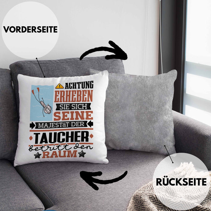 Taucher Geschenk Kissen mit Füllung 40x40 Lustiger Spruch Erheben Sie Sich Der Taucher Betritt den Raum (Grau) Grau Trendation